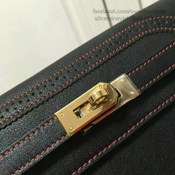 Hermes Kelly Clutch Bag in Black Swift Leather Red Line HK1210