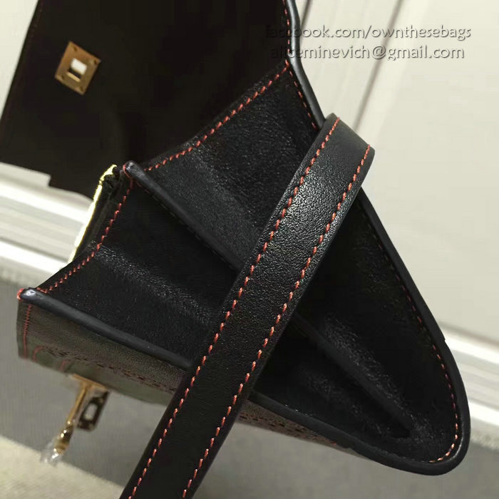 Hermes Kelly Clutch Bag in Black Swift Leather Red Line HK1210