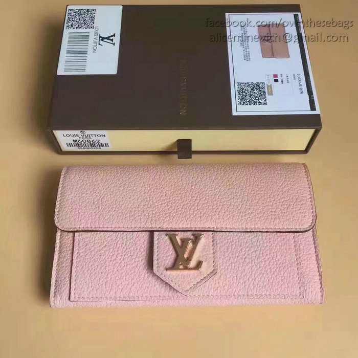 Louis Vuitton Soft Calf Leather Lockme Wallet Pink M60862