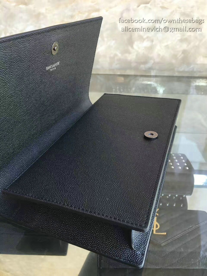 Saint Laurent Cassandre Grained Clutch Bag Black with Black Hardware Y230320