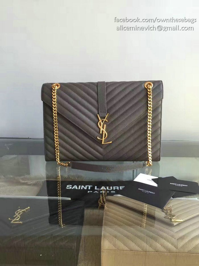 Saint Laurent Monogram Large Grained Chain Shoulder Bag Grey Y230310