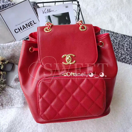 Chanel Grained Calfskin Backpack Red A93748