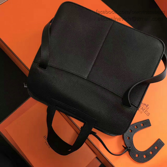 Hermes Halzan 31 Bag in Black Taurillon Clemence Leather H070428