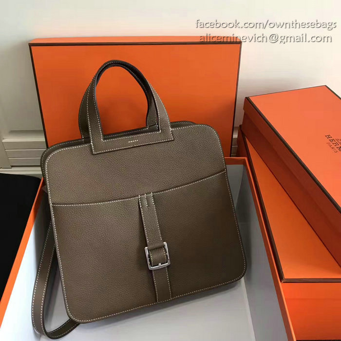 Hermes Halzan 31 Bag in Chocolate Taurillon Clemence Leather H070428