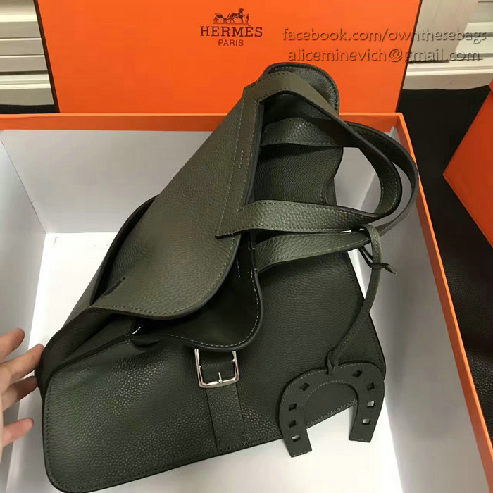 Hermes Halzan 31 Bag in Dark Green Taurillon Clemence Leather H070428