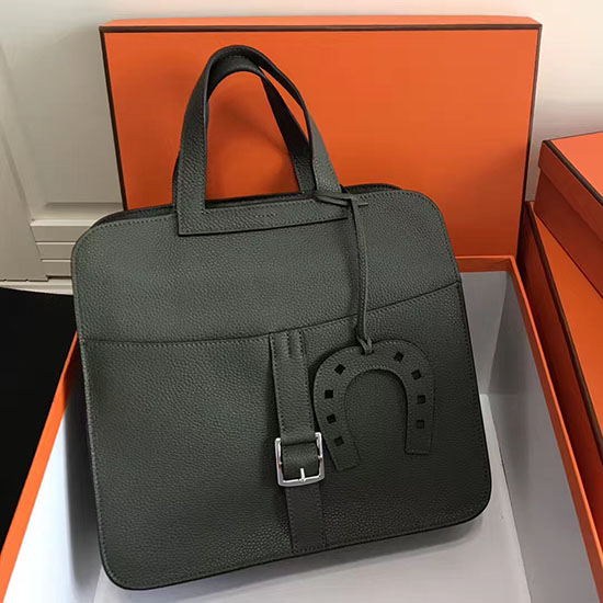 Hermes Halzan 31 Bag in Dark Green Taurillon Clemence Leather H070428