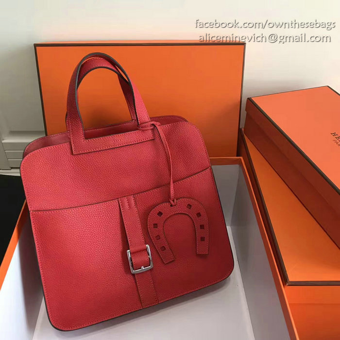 Hermes Halzan 31 Bag in Red Taurillon Clemence Leather H070428