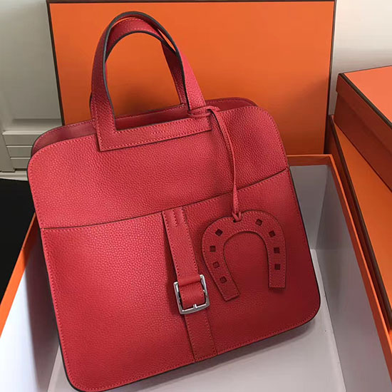Hermes Halzan 31 Bag in Red Taurillon Clemence Leather H070428
