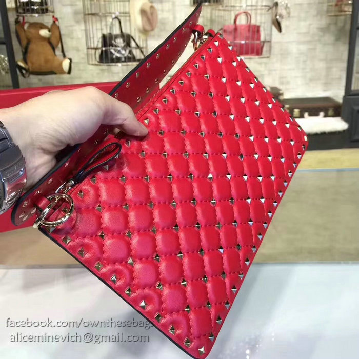 Valentino Garavani Rockstud Spike Clutch Bag Red V0177