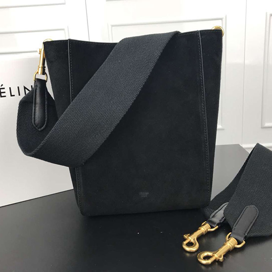 Celine Calfskin Sangle Small Bucket Bag Black 178304