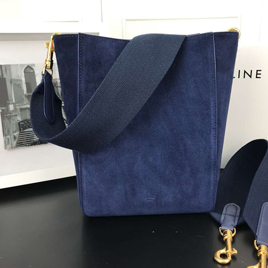 Celine Calfskin Sangle Small Bucket Bag Blue 178304