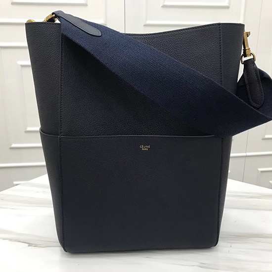 Celine Sangle Bucket Bag in Soft Grained Calfskin Dark Blue CL30035