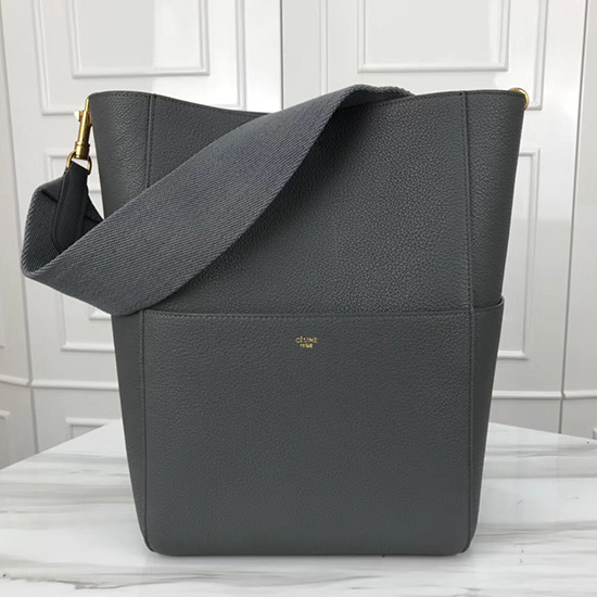 Celine Sangle Bucket Bag in Soft Grained Calfskin Grey CL30035