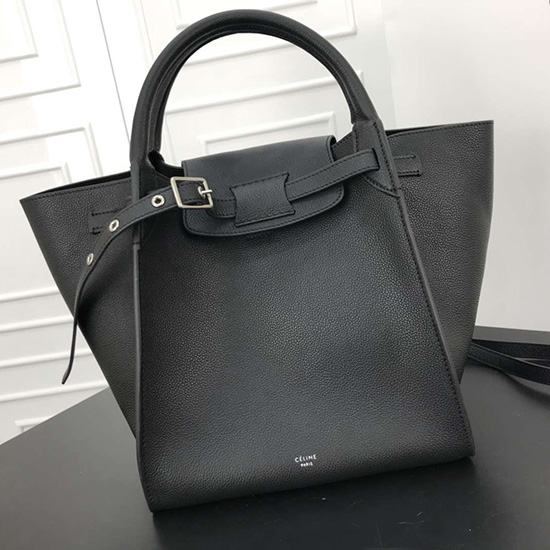 Celine Small Big Bag With Long Strap in Grained Calfskin Black 183313