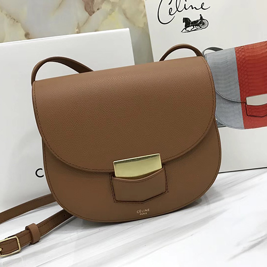 Celine Small Trotteur Bag in Grained Calfskin Brown CL30038