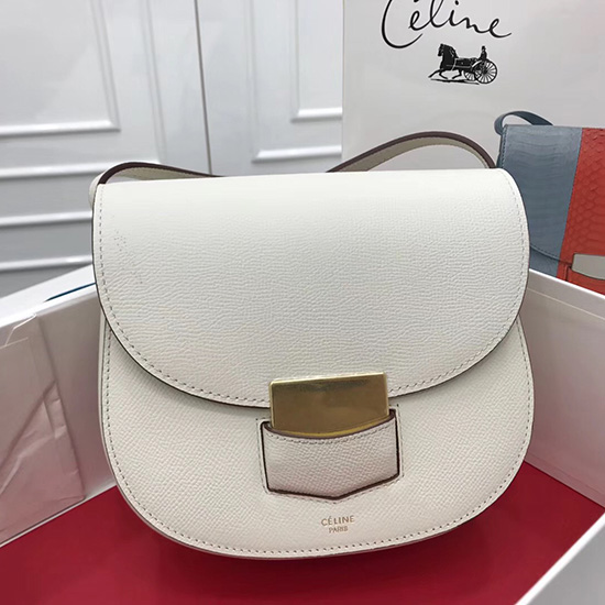 Celine Small Trotteur Bag in Grained Calfskin White CL30038