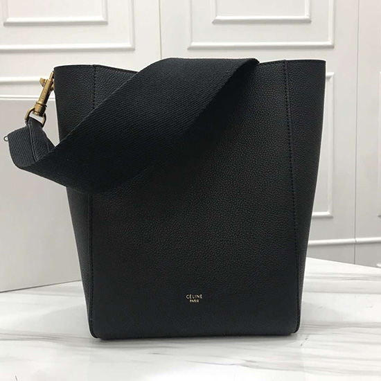 Celine Soft Grained Calfskin Sangle Small Bucket Bag Black 178303