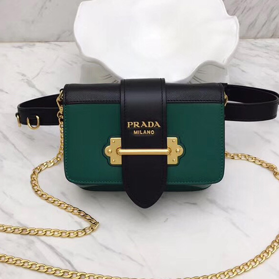 Prada Cahier Belt Bag Green and Black 1BL004