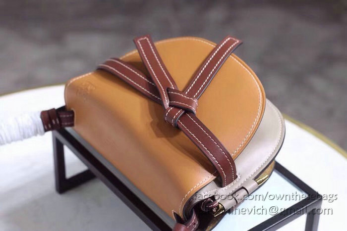 Loewe Gate Colorblock Shoulder Bag in Soft Calf Leather Camel 83091