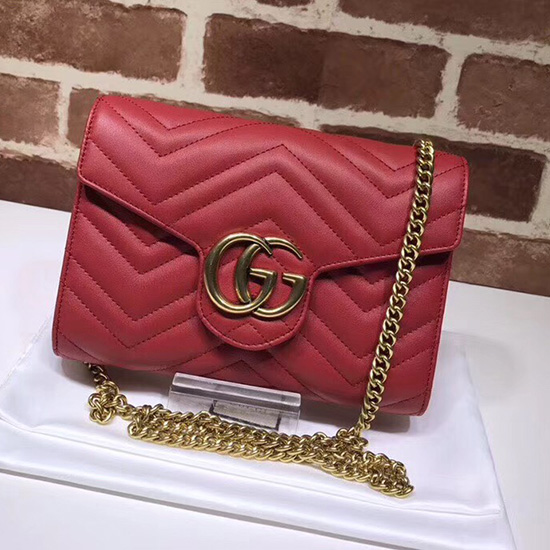 Gucci GG Marmont Leather Chain Wallet Red 474575
