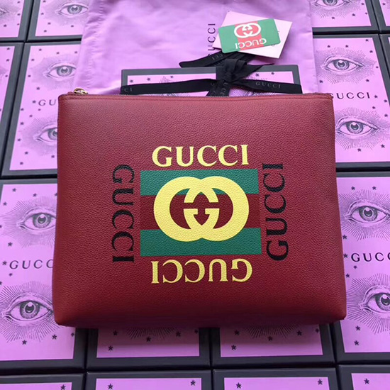 Gucci Print Leather Medium Portfolio Red 500981