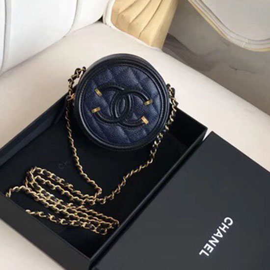 Chanel Caviar Leather Round Bag Blue A81105