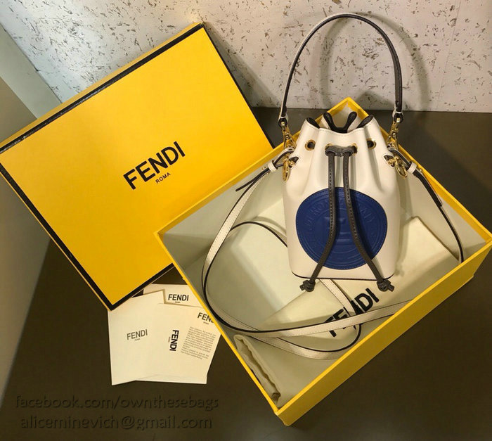 Fendi Calfskin Small Mon Tresor Bucket Bag White and Blue F80101