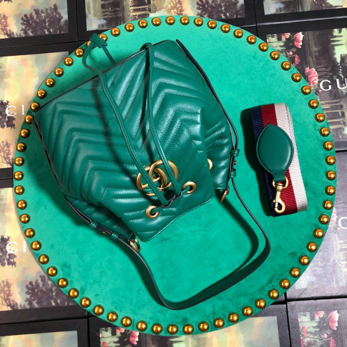 Gucci GG Marmont Leather Bucket Bag Green 476674
