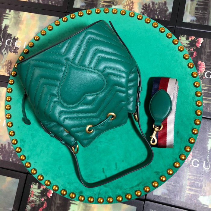 Gucci GG Marmont Leather Bucket Bag Green 476674