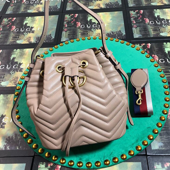 Gucci GG Marmont Leather Bucket Bag Nude 476674