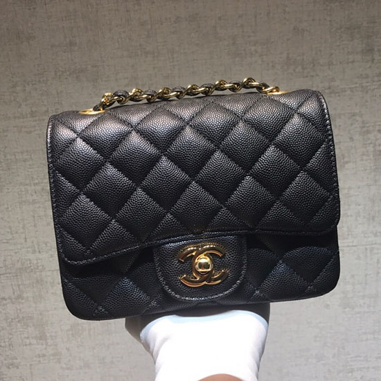 Classic Chanel Grained Calfskin Mini Bag Black with Gold Hardware CF1115
