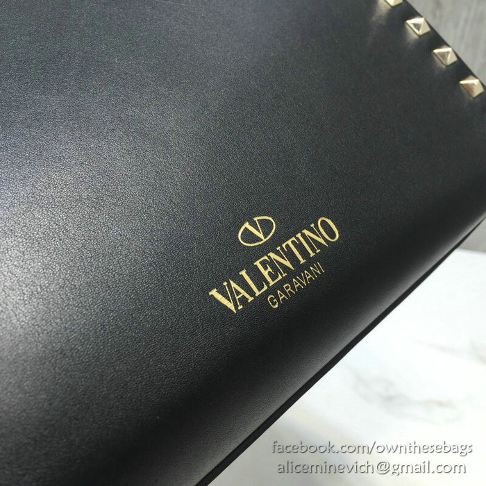 Valentino Smooth Calfskin Small Rockstud Top Handle Bag Black V6500