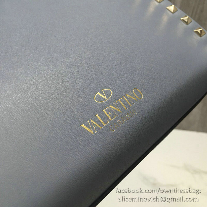 Valentino Smooth Calfskin Small Rockstud Top Handle Bag Blue V6500