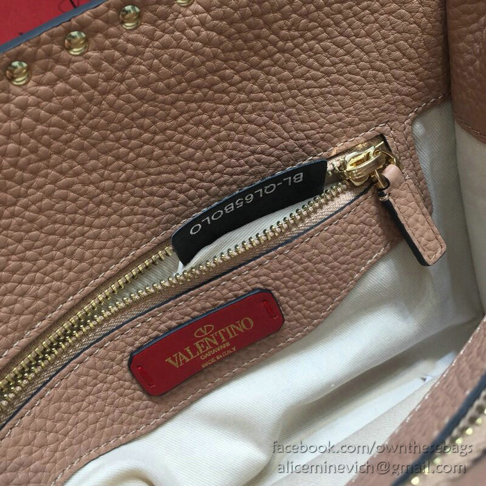 Valentino Textured Calfskin Small Rockstud Top Handle Bag Pink V6500