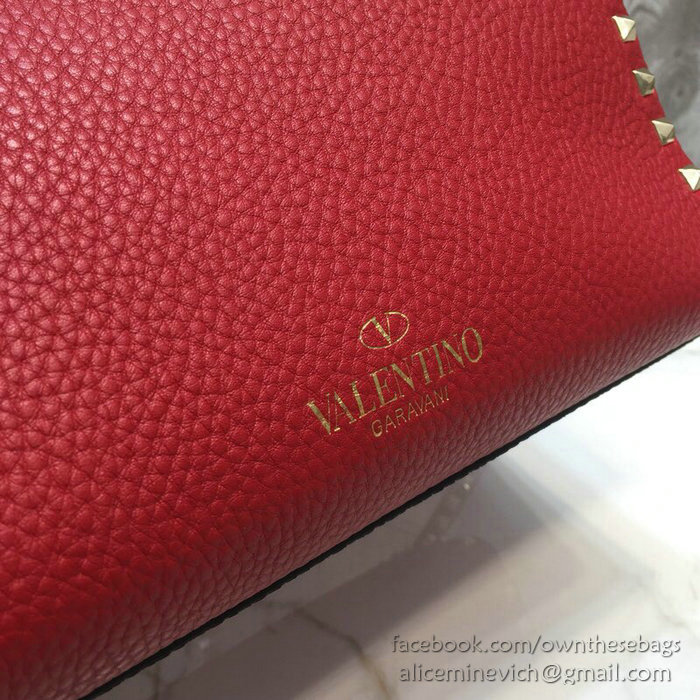 Valentino Textured Calfskin Small Rockstud Top Handle Bag Red V6500