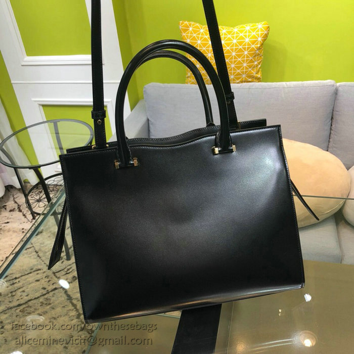 Saint Laurent Medium Uptown Tote in Black Shiny Smooth Leather 557653