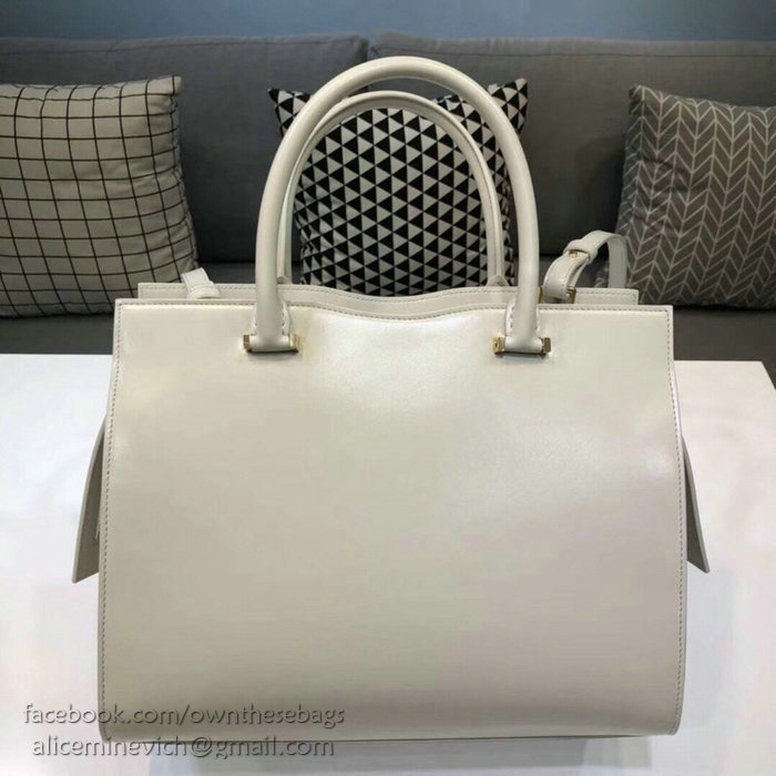 Saint Laurent Medium Uptown Tote in White Shiny Smooth Leather 557653