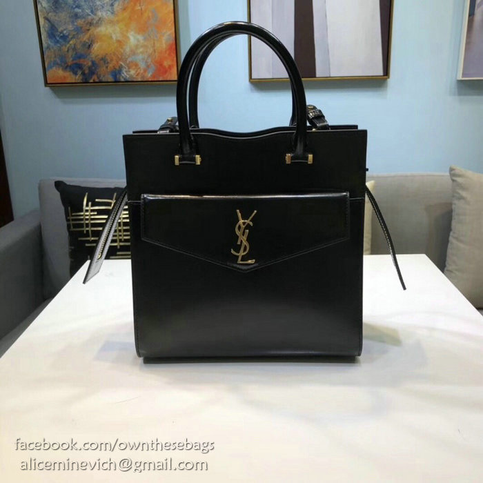 Saint Laurent Small Uptown Tote in Black Shiny Smooth Leather 561203