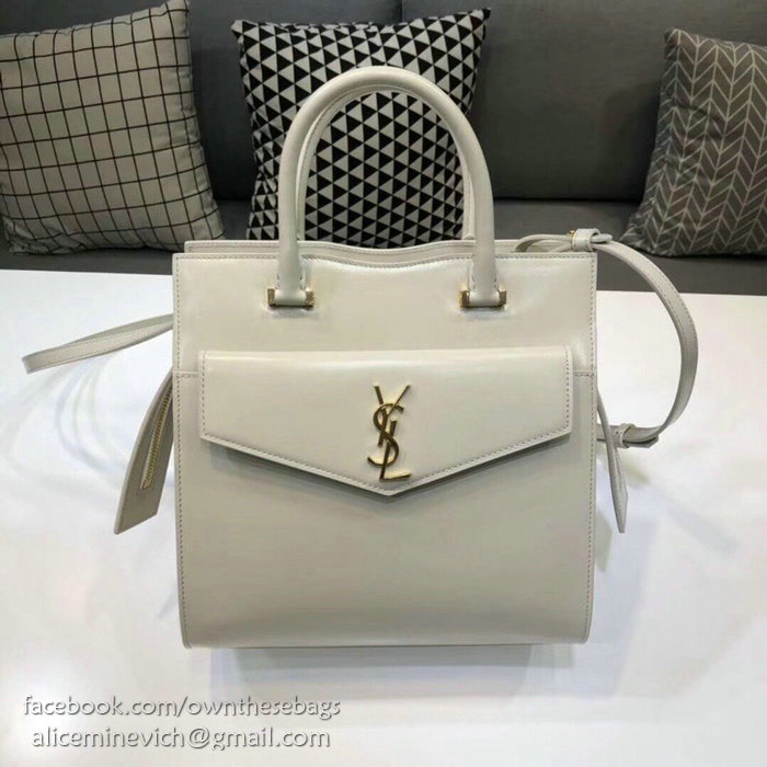 Saint Laurent Small Uptown Tote in White Shiny Smooth Leather 561203