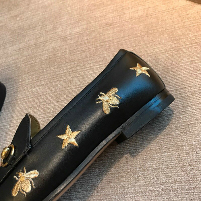 Gucci Jordaan Embroidered Leather Loafer Black 505281