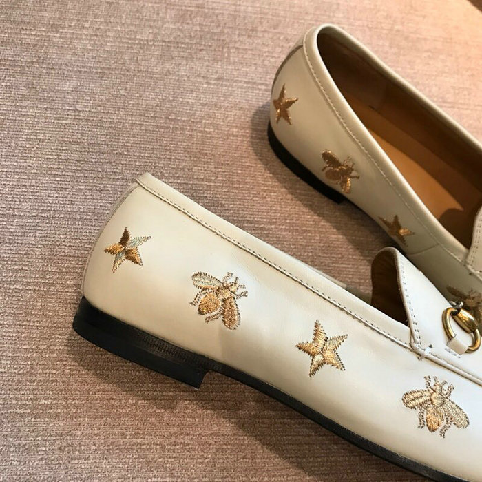 Gucci Jordaan Embroidered Leather Loafer White 505281