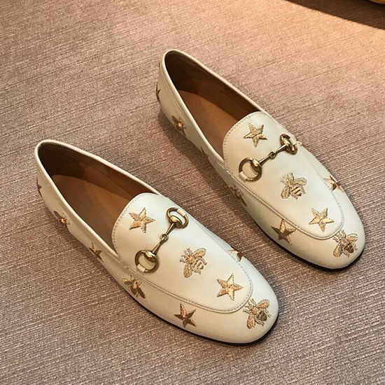 Gucci Jordaan Embroidered Leather Loafer White 505281