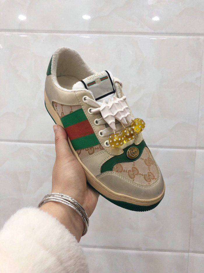 Gucci Screener leather sneaker green with cherries 570442