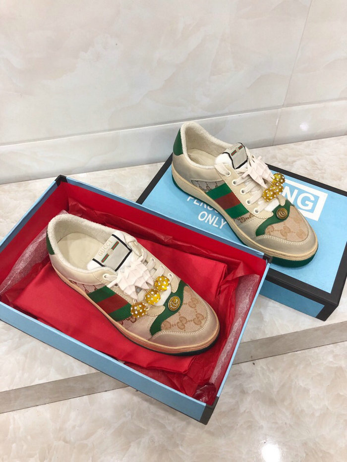Gucci Screener leather sneaker green with cherries 570442