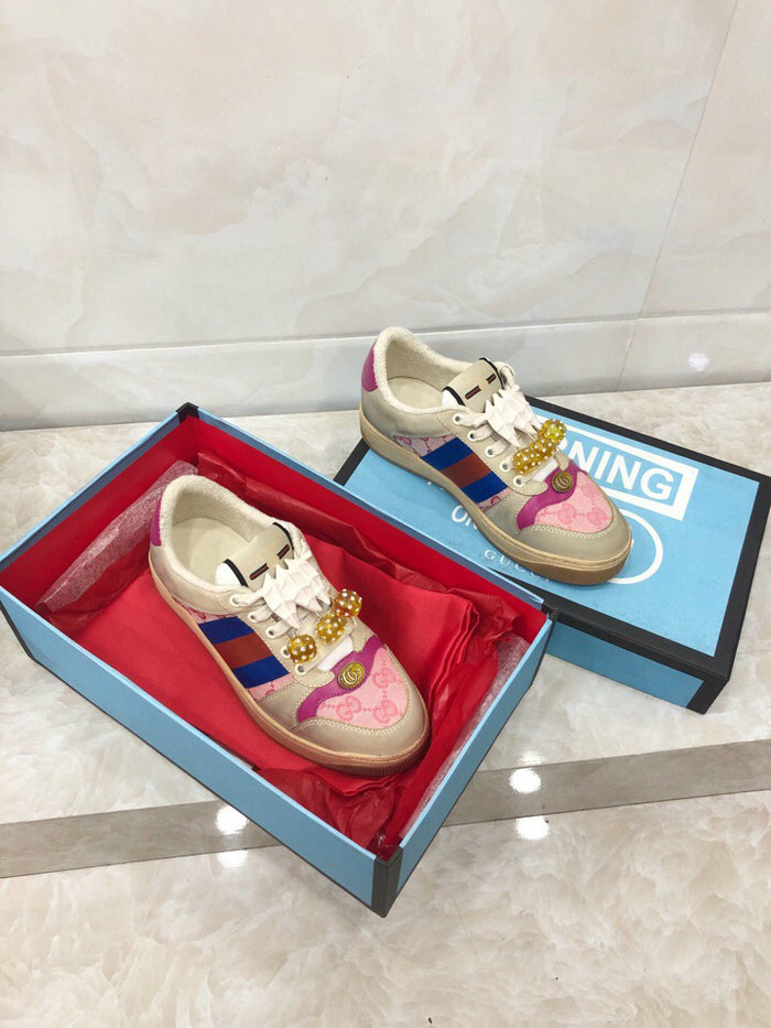 Gucci Screener leather sneaker pink with cherries 570442