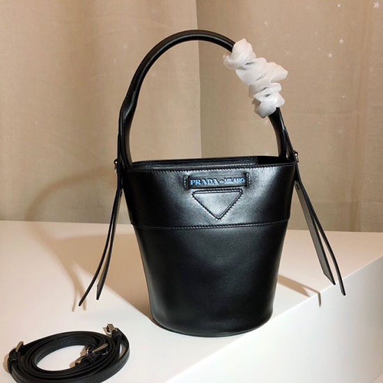 Prada Ouverture Leather Bucket Bag Black 1BE015