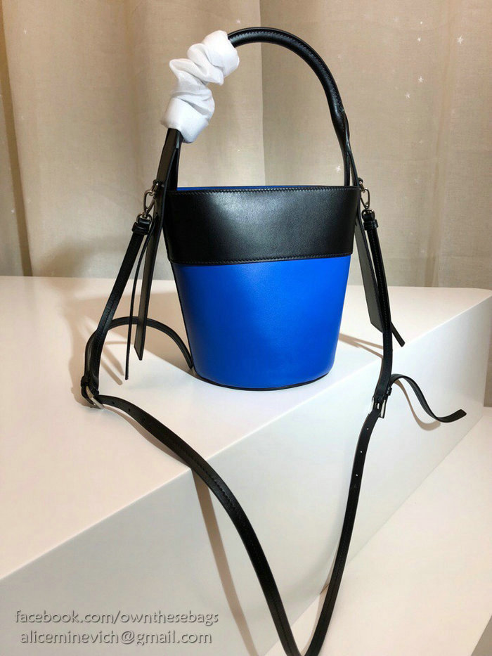 Prada Ouverture Leather Bucket Bag Blue and Black 1BE015