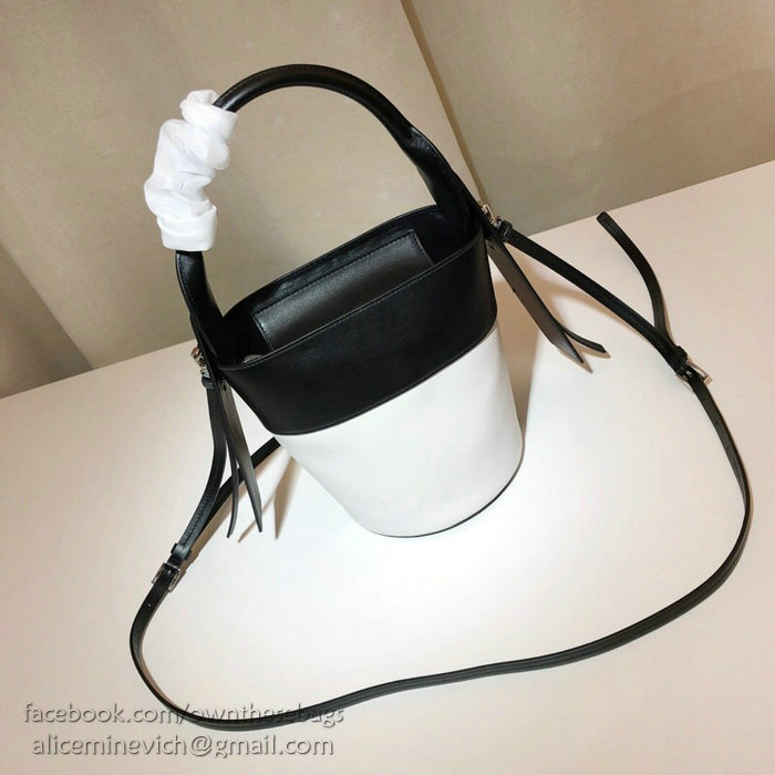 Prada Ouverture Leather Bucket Bag White and Black 1BE015
