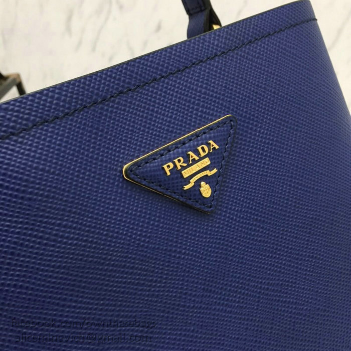 Prada Saffiano Leather Double Medium Bag Blue 1BA212