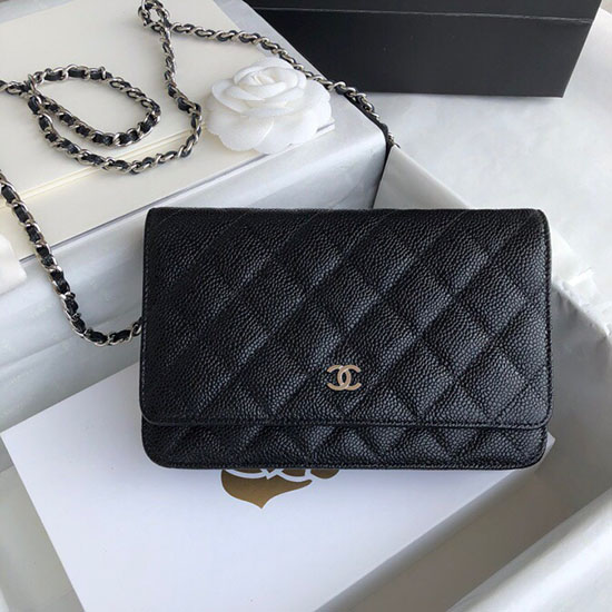 Chanel Caviar WOC Chain Wallet Black with Silver Hardware A33814